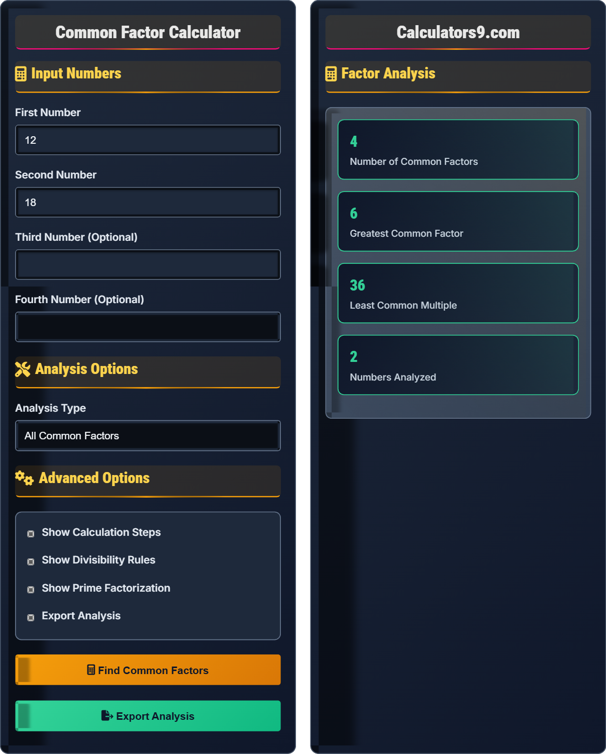 Common Factor Calculator