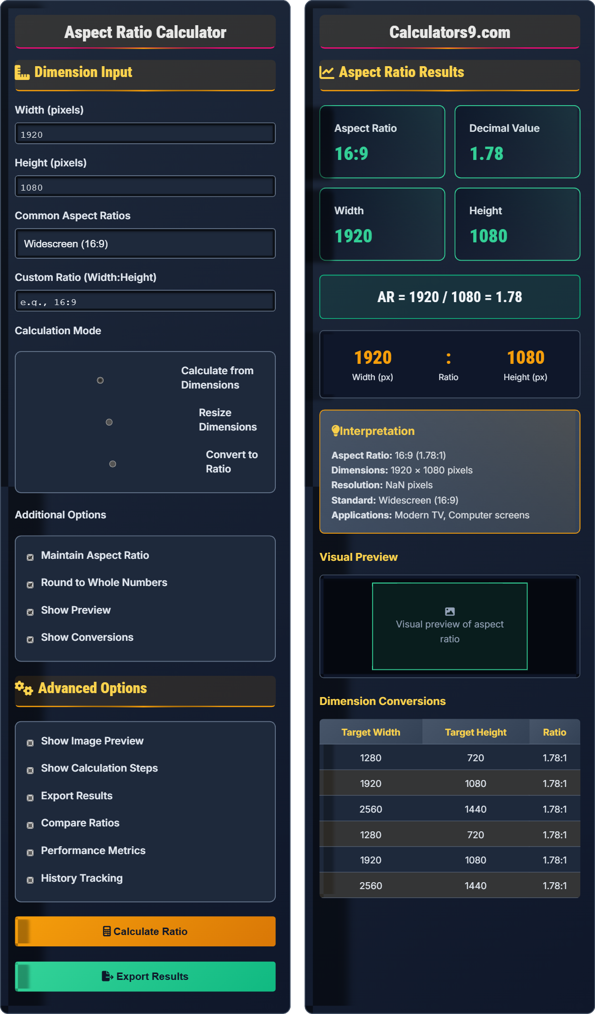 Aspect Ratio Calculator