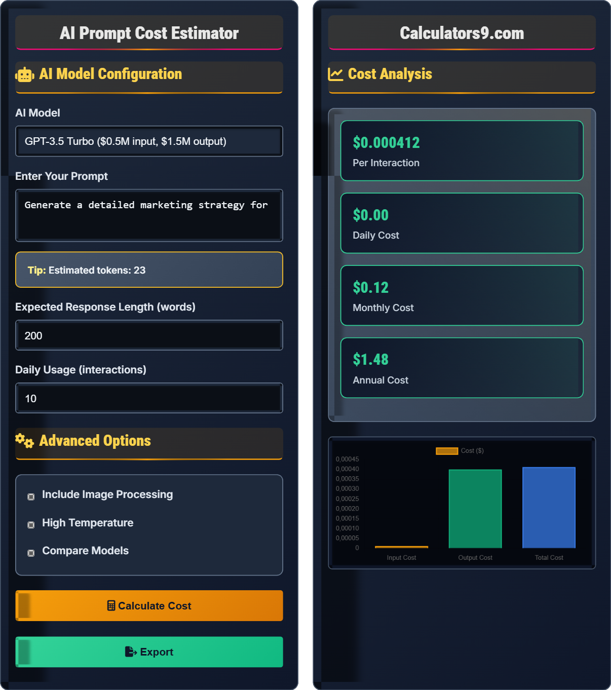 AI Prompt Cost Estimator