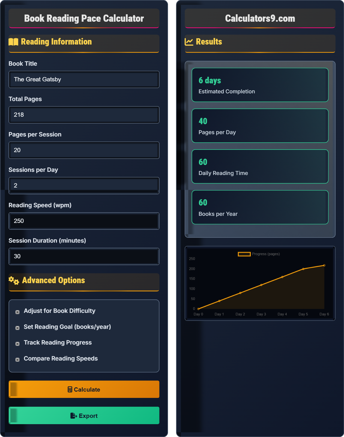 Book Reading Pace Calculator