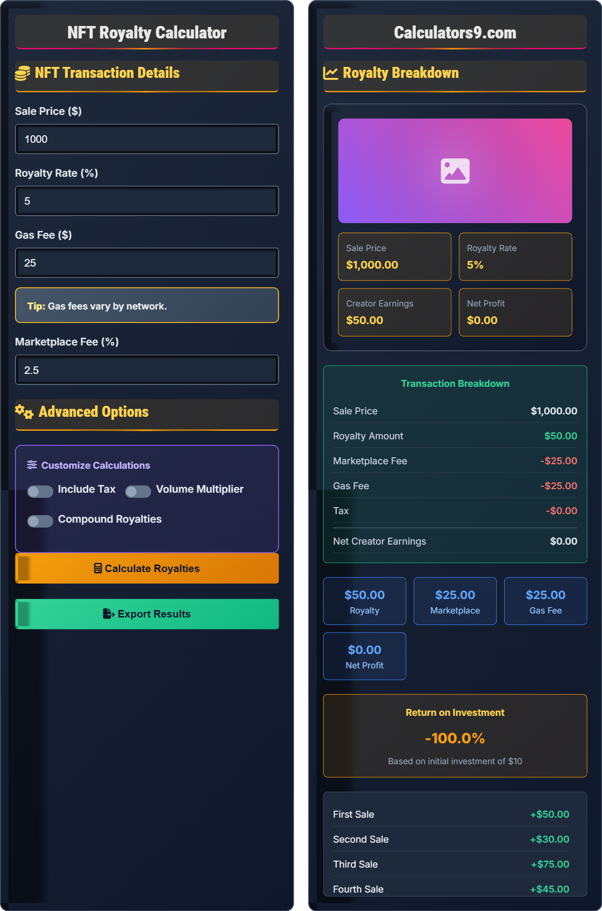 NFT Royalty Calculator