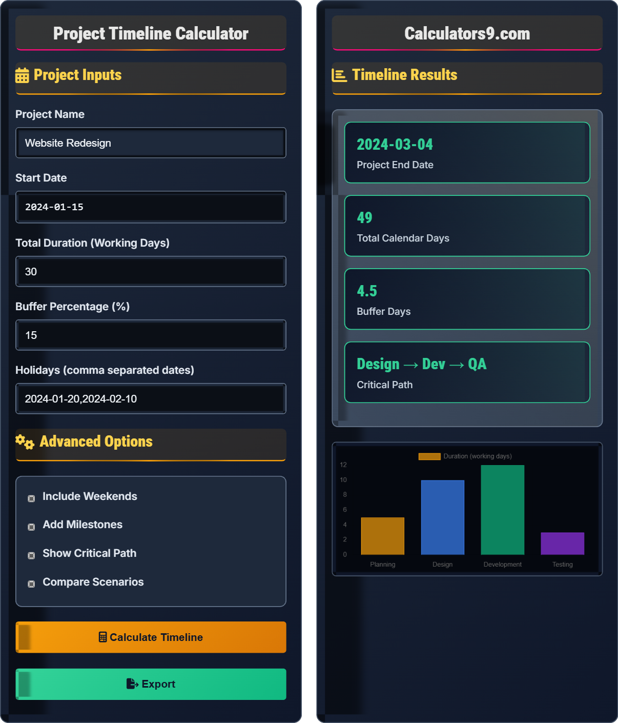 Project Timeline Calculator