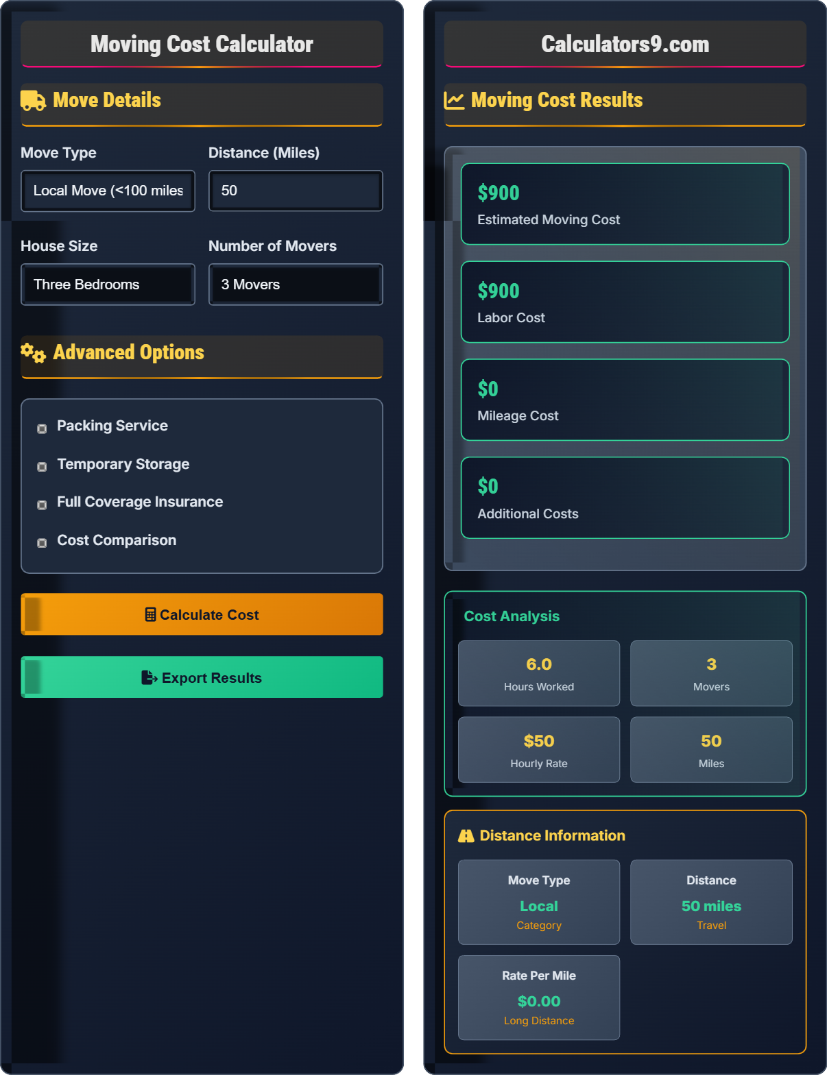 Moving Cost Calculator