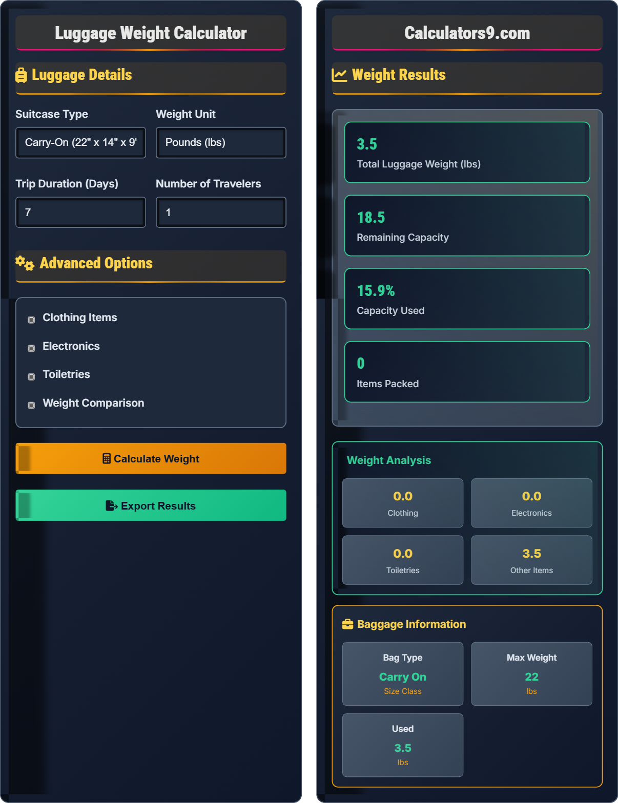 Luggage Weight Calculator