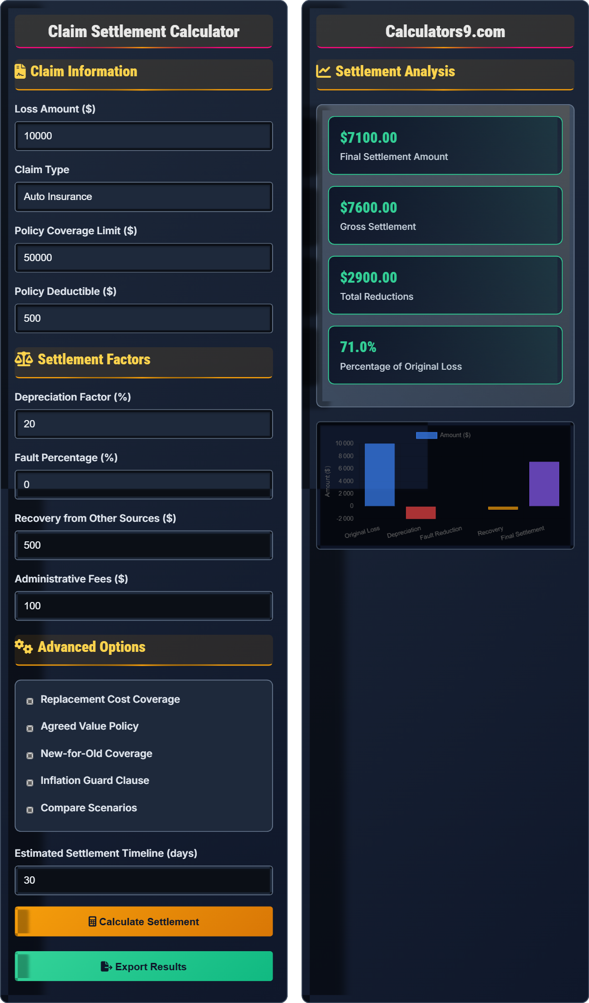 Claim Settlement Calculator
