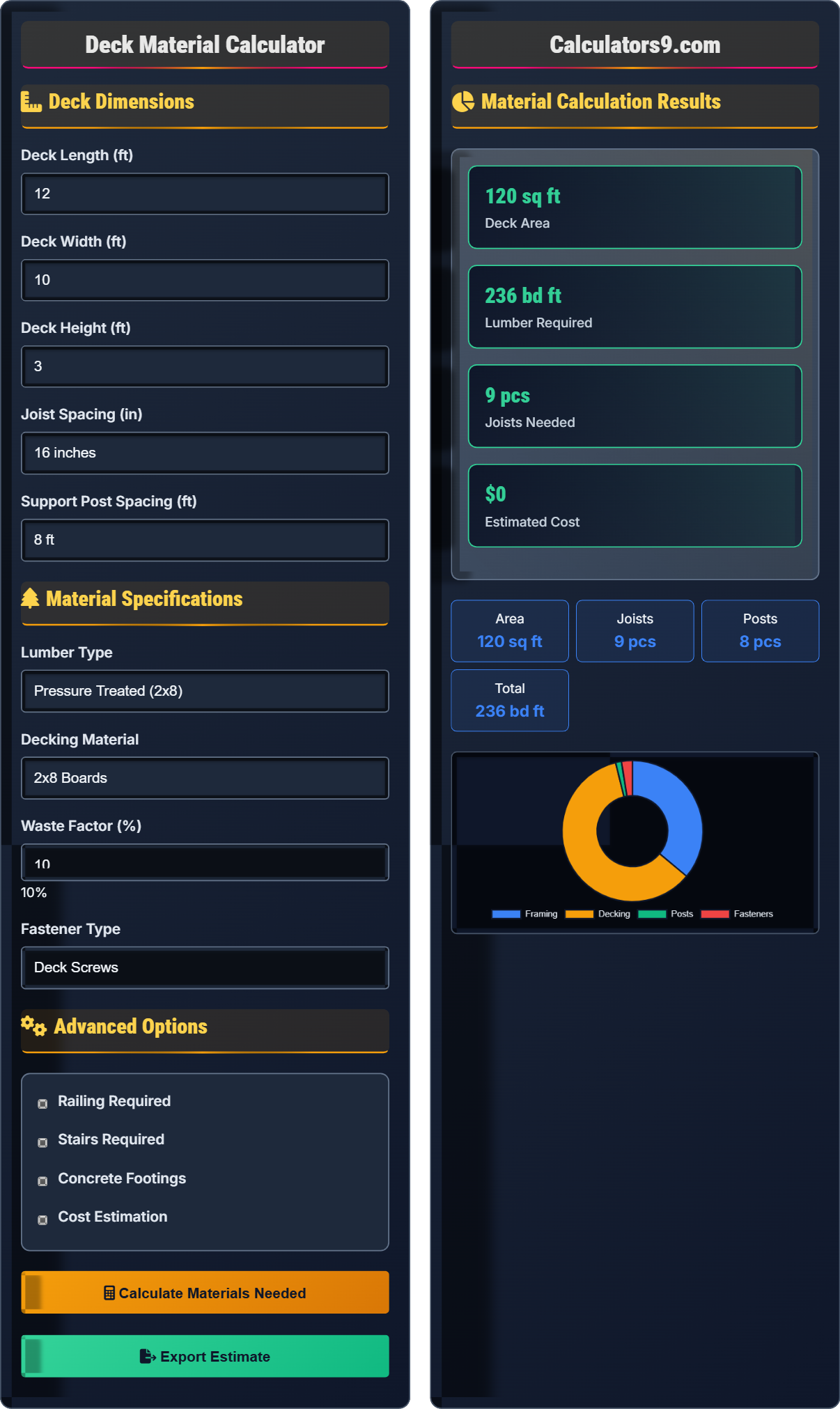 Deck Material Calculator