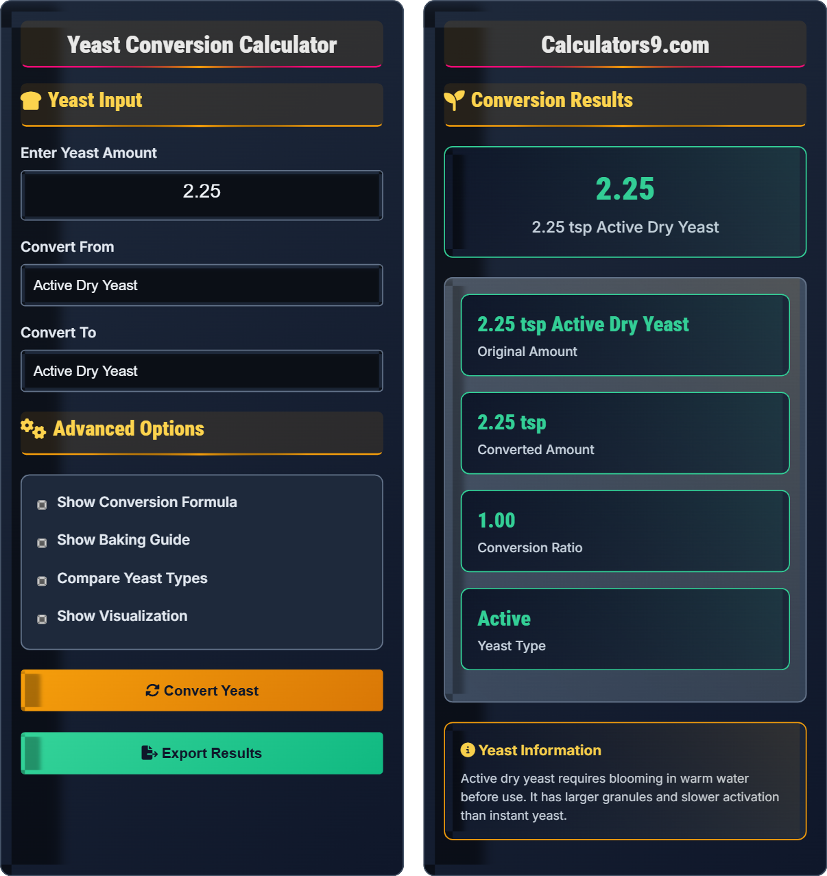 Yeast Conversion Calculator