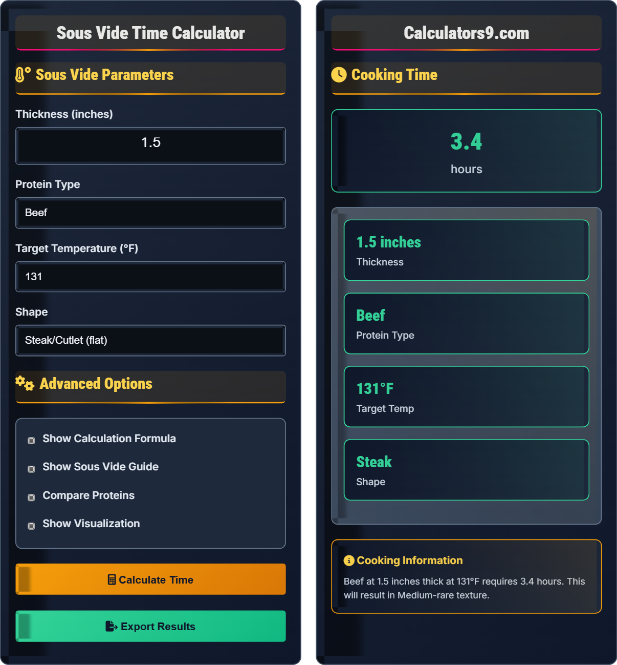 Sous Vide Time Calculator
