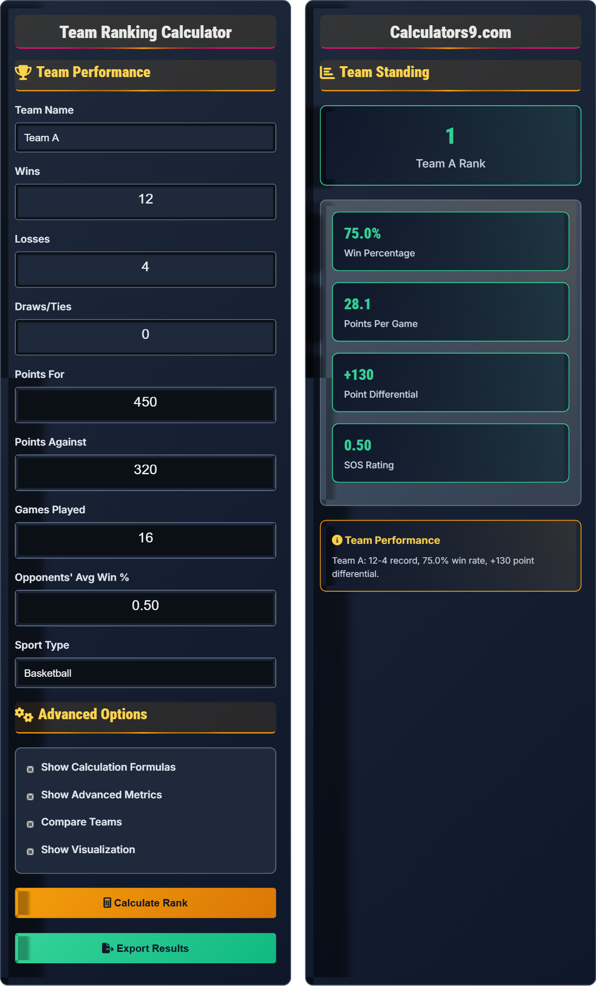 Team Ranking Calculator