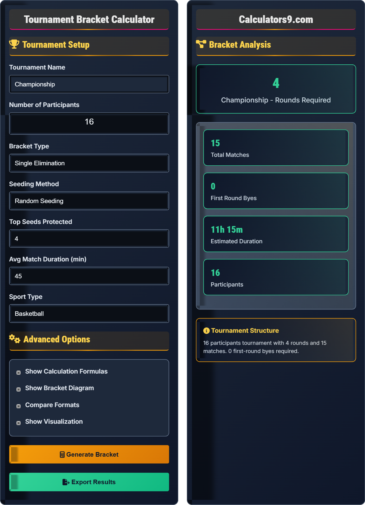 Tournament Bracket Calculator