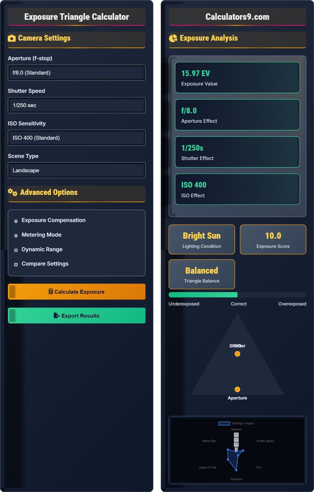 Exposure Triangle Calculator