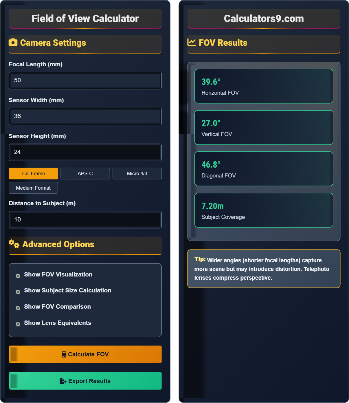 Field of View Calculator