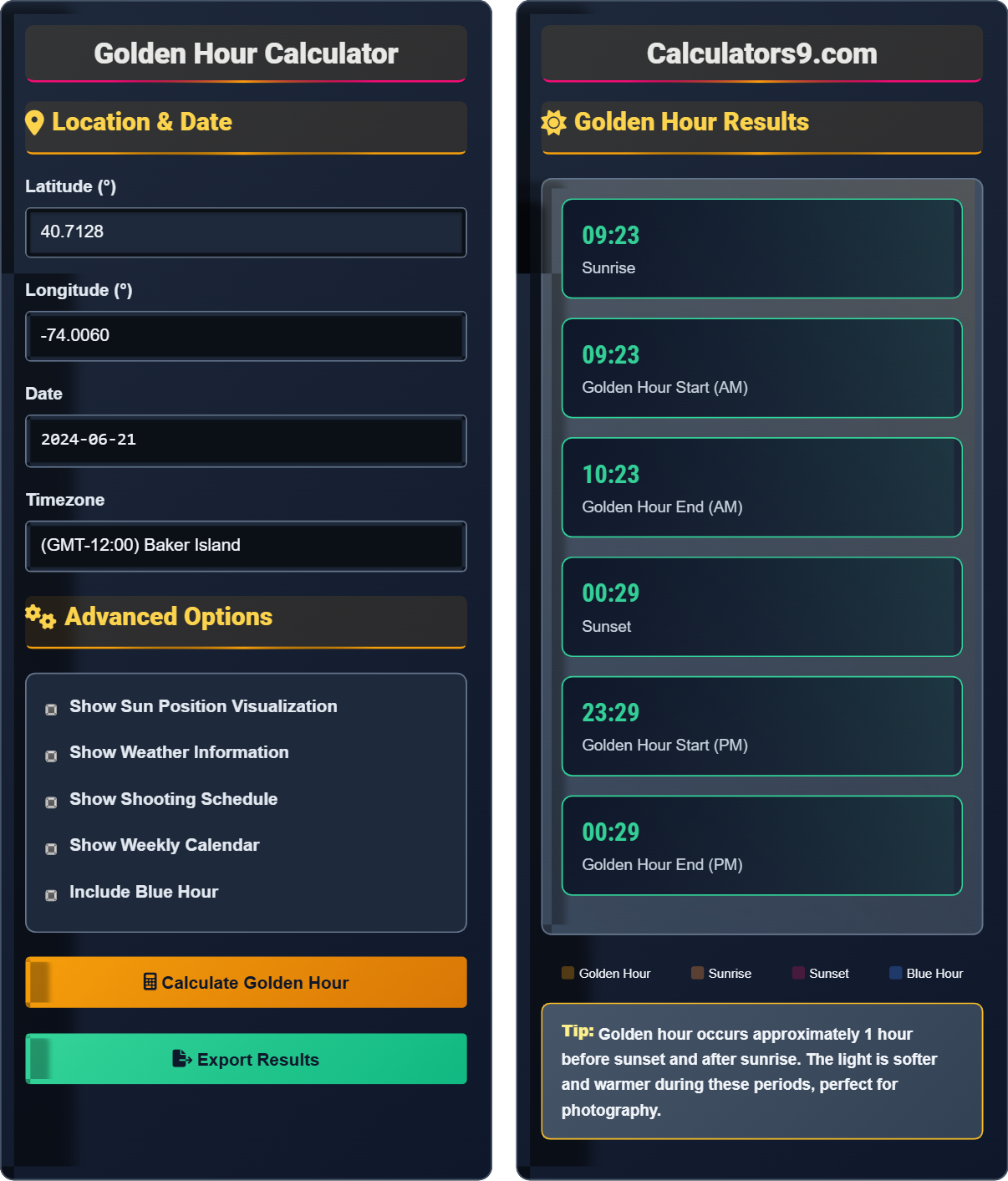 Golden Hour Calculator