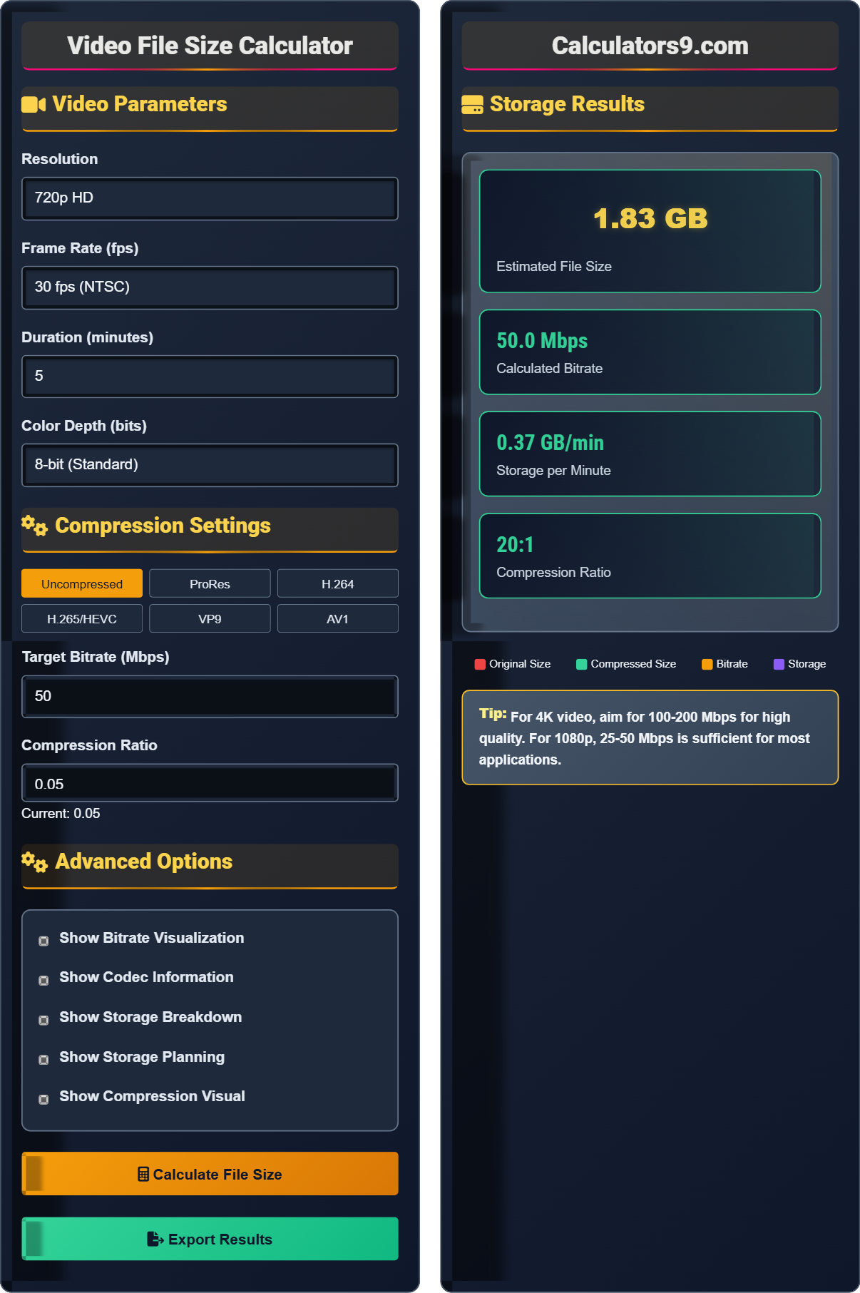 Video File Size Calculator