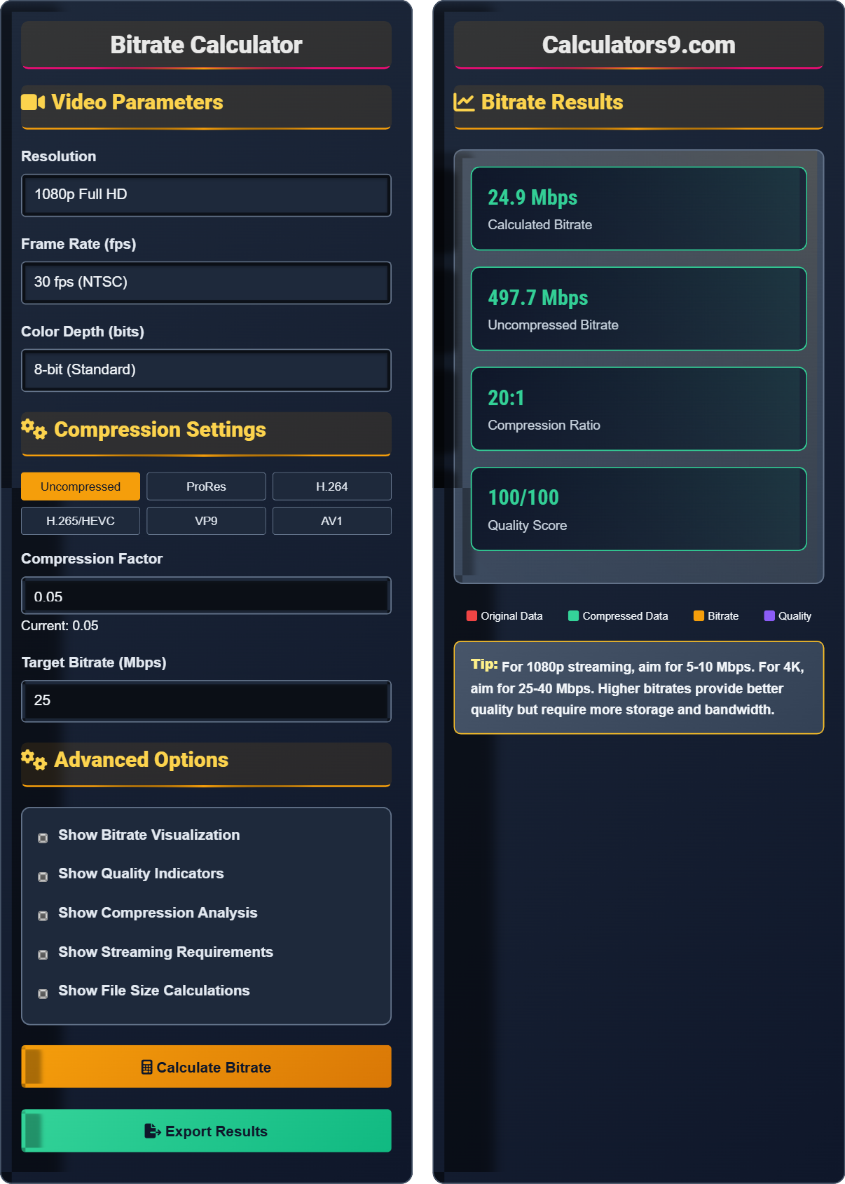 Bitrate Calculator
