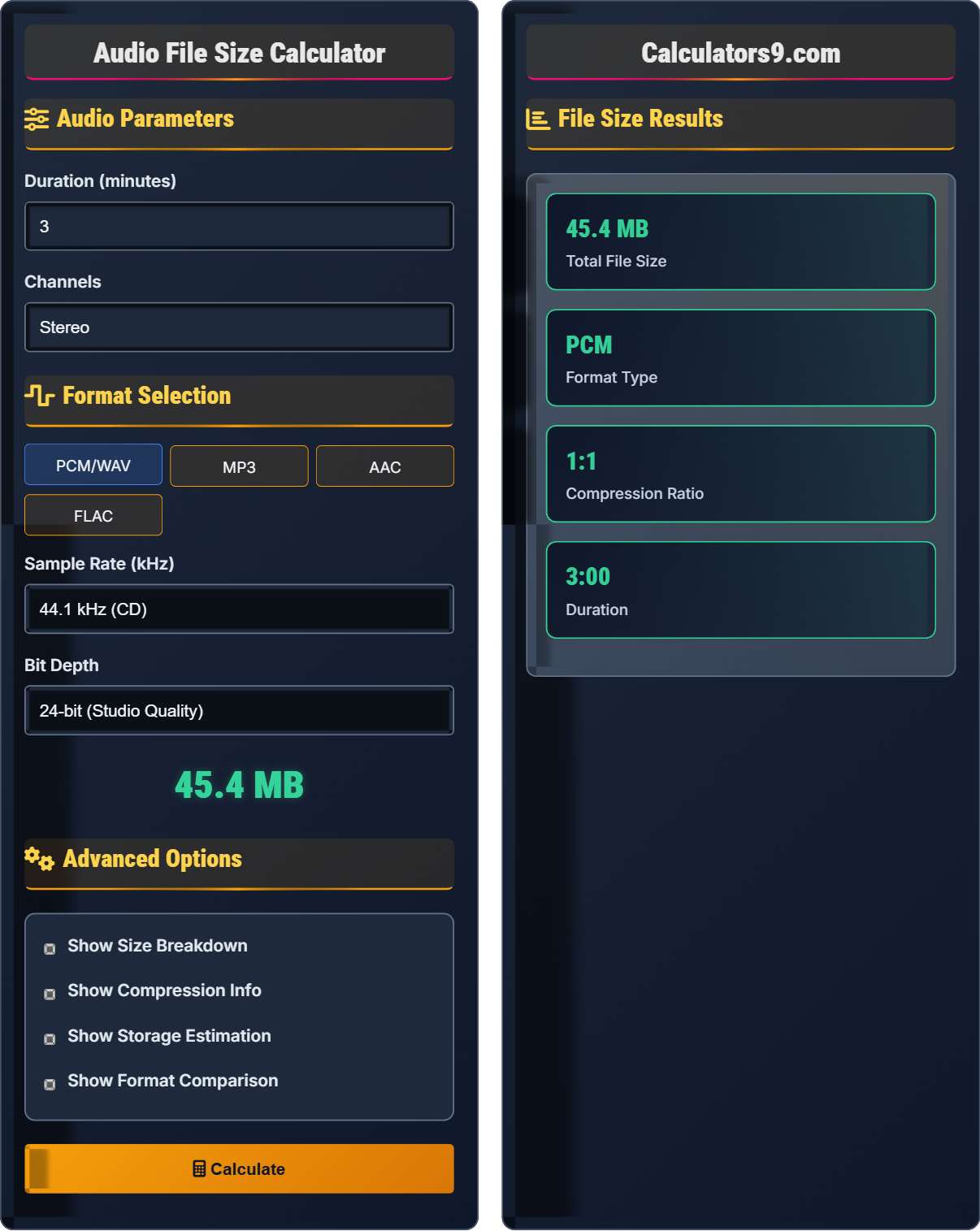 Audio File Size Calculator