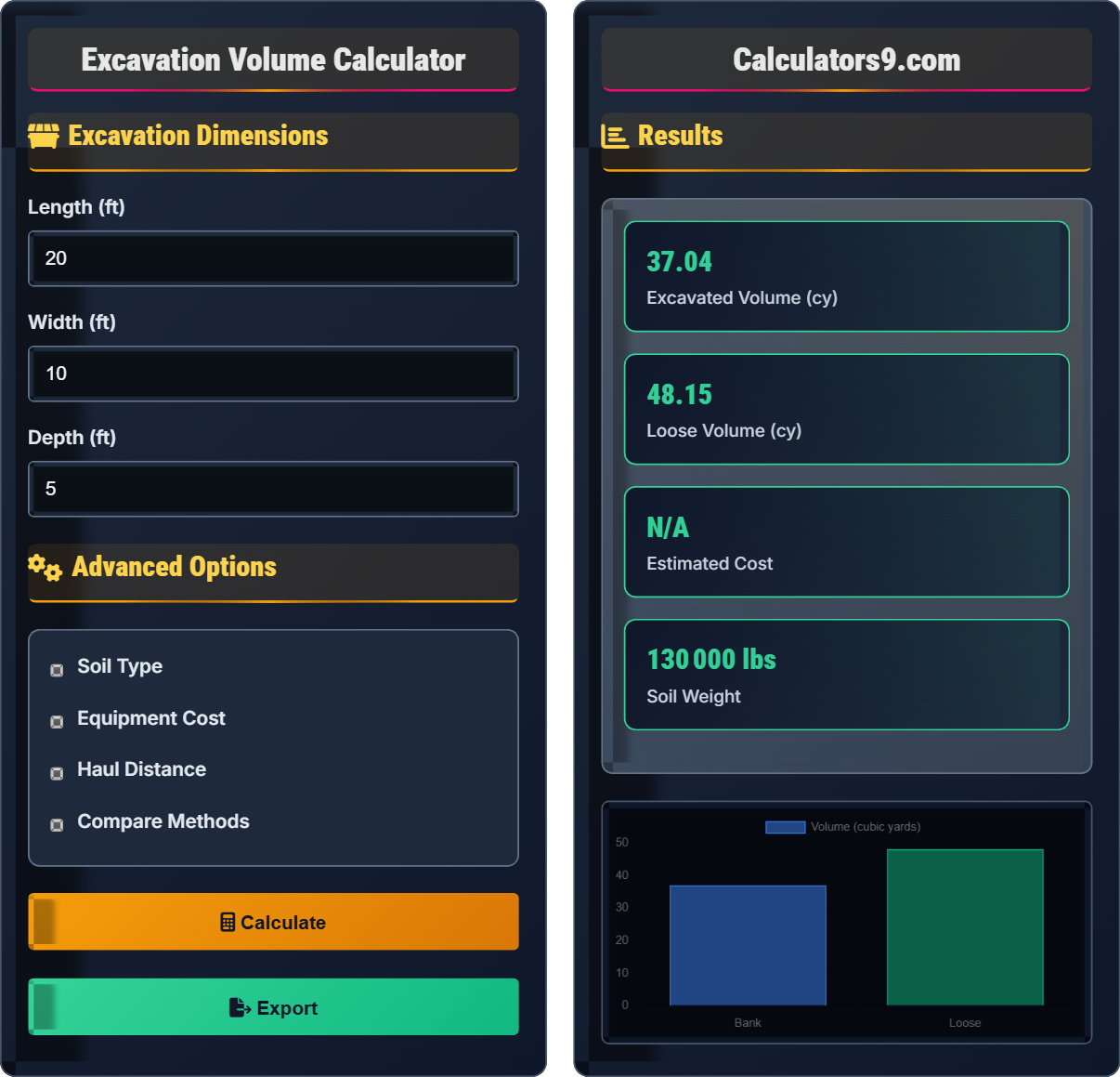 Excavation Volume Calculator
