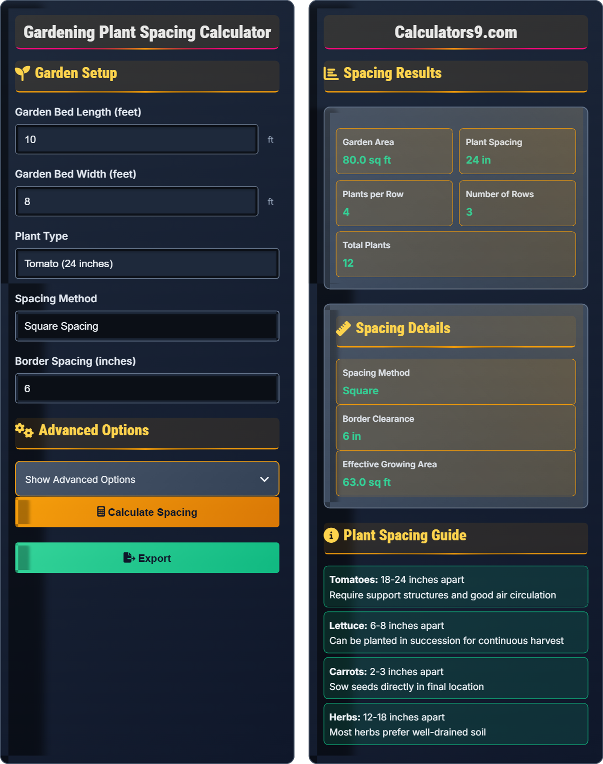 Gardening Plant Spacing Calculator
