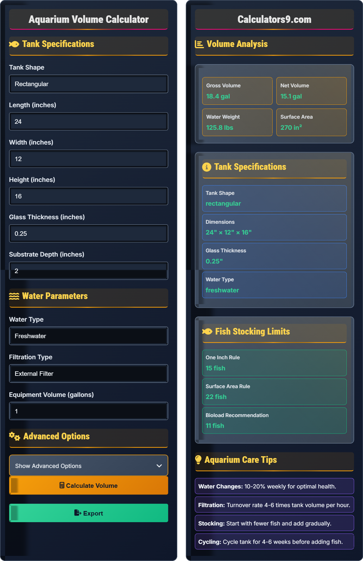 Aquarium Volume Calculator