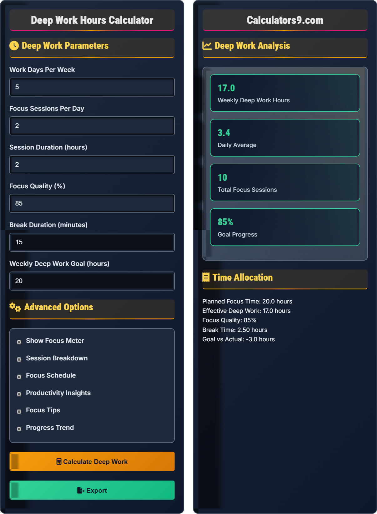 Deep Work Hours Calculator
