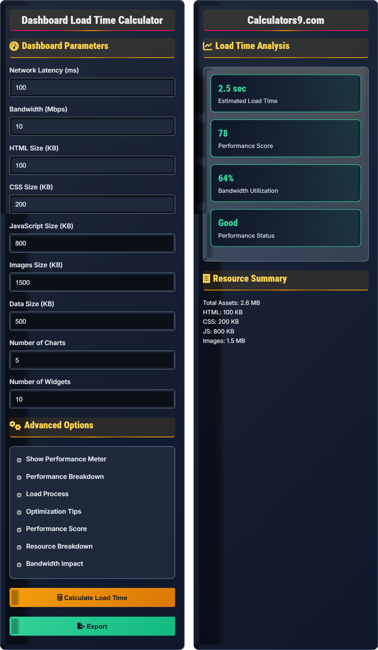 Dashboard Load Time Calculator
