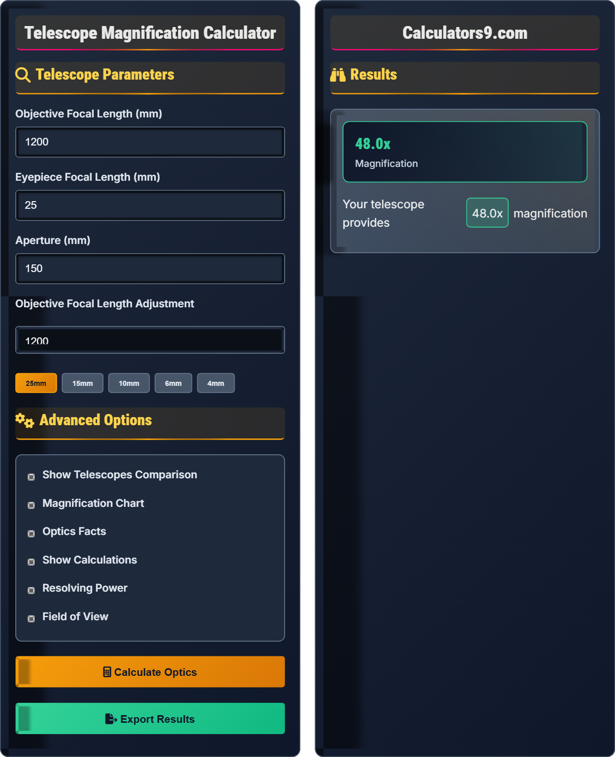 Telescope Magnification Calculator