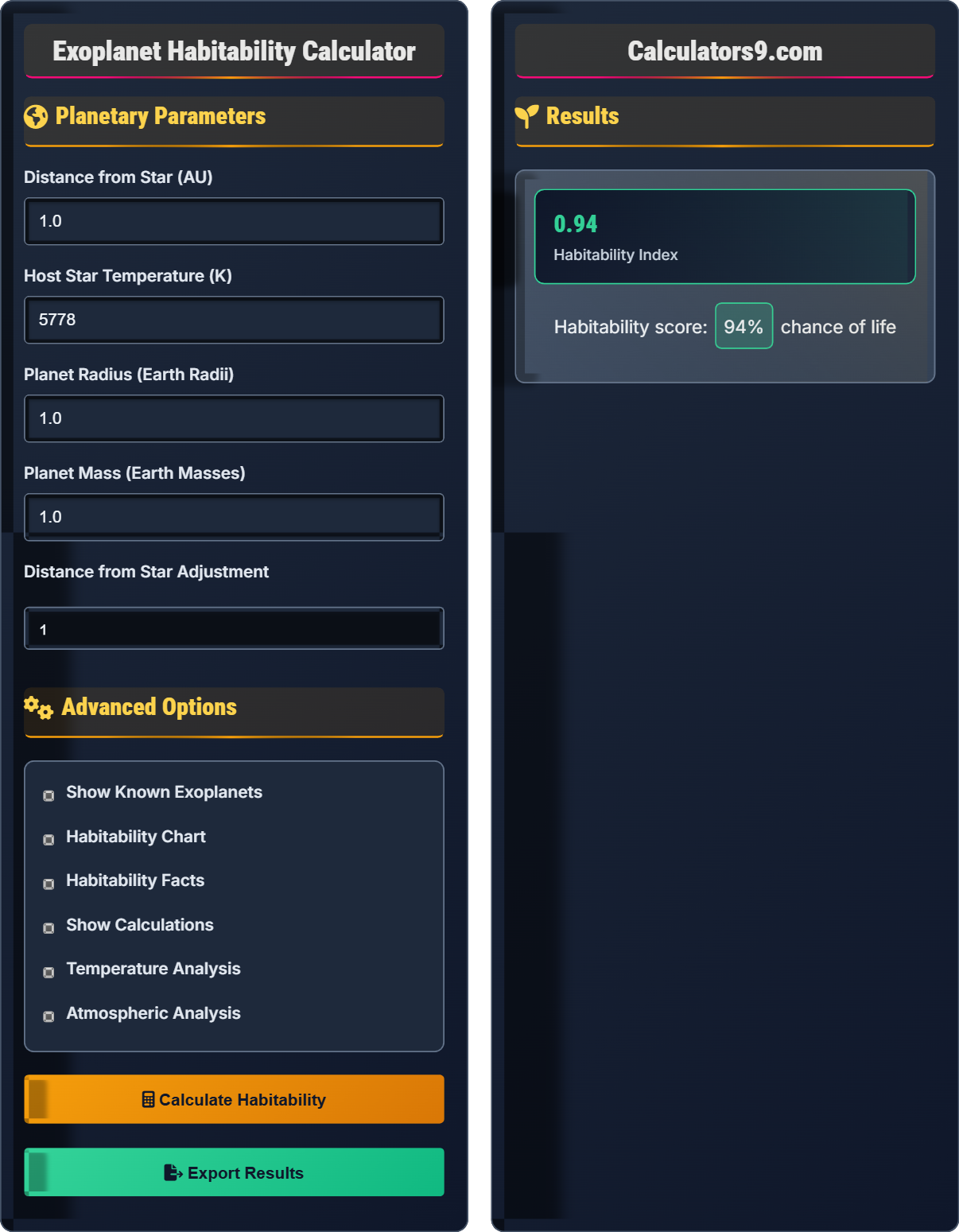 Exoplanet Habitability Calculator