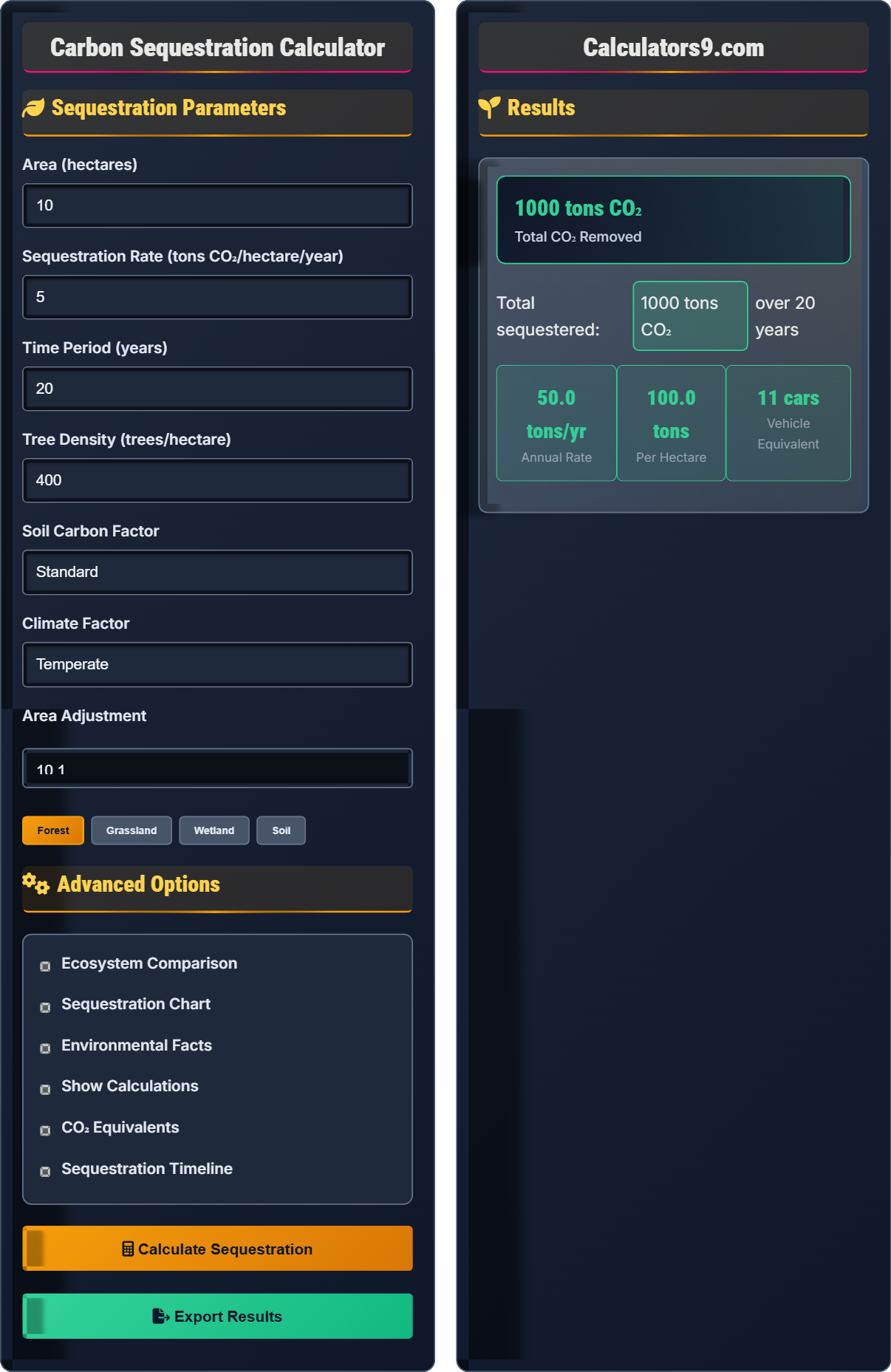 Carbon Sequestration Calculator