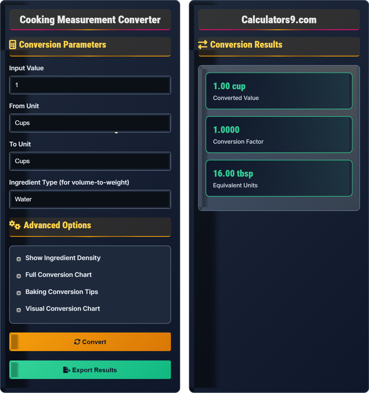 Cooking Measurement Converter