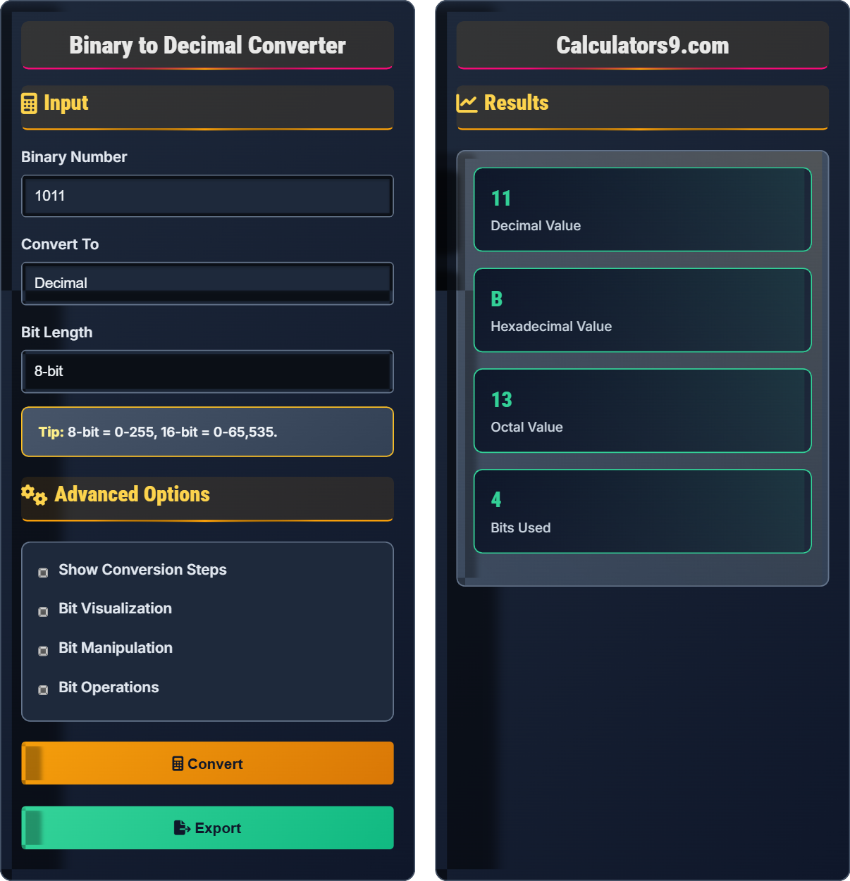 Binary to Decimal Converter