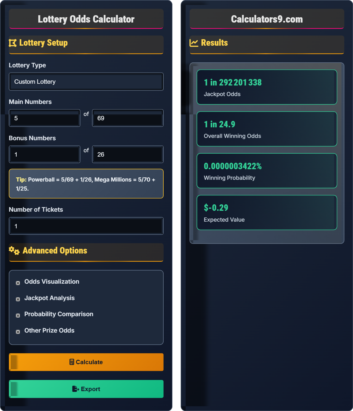 Lottery Odds Calculator