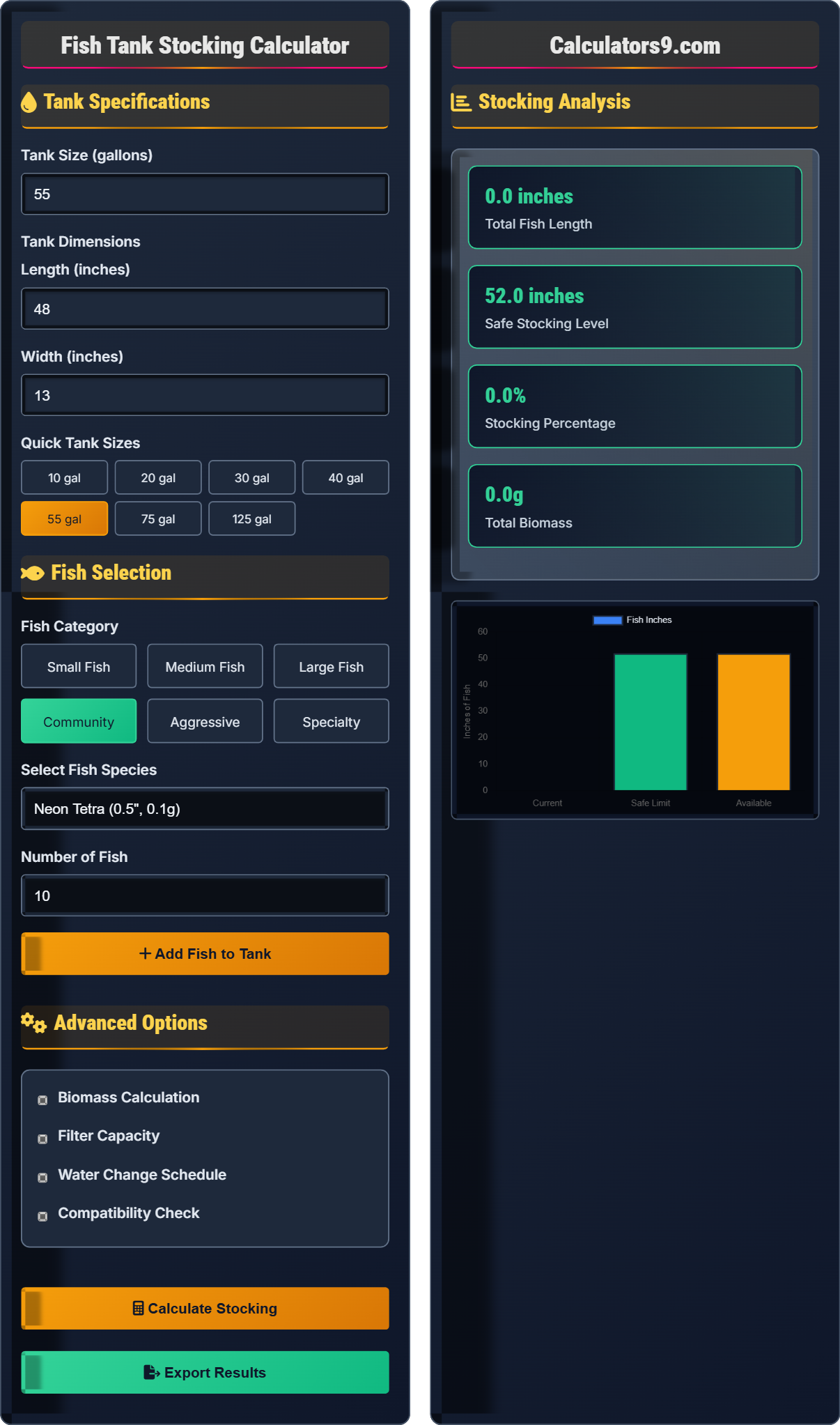 Fish Tank Stocking Calculator