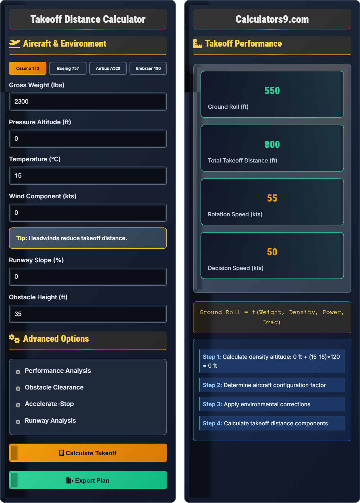 Takeoff Distance Calculator
