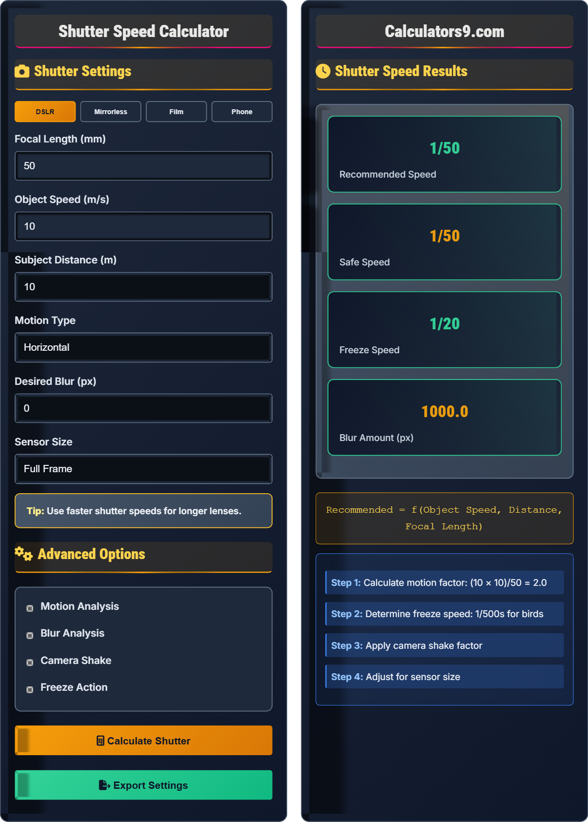 Shutter Speed Calculator