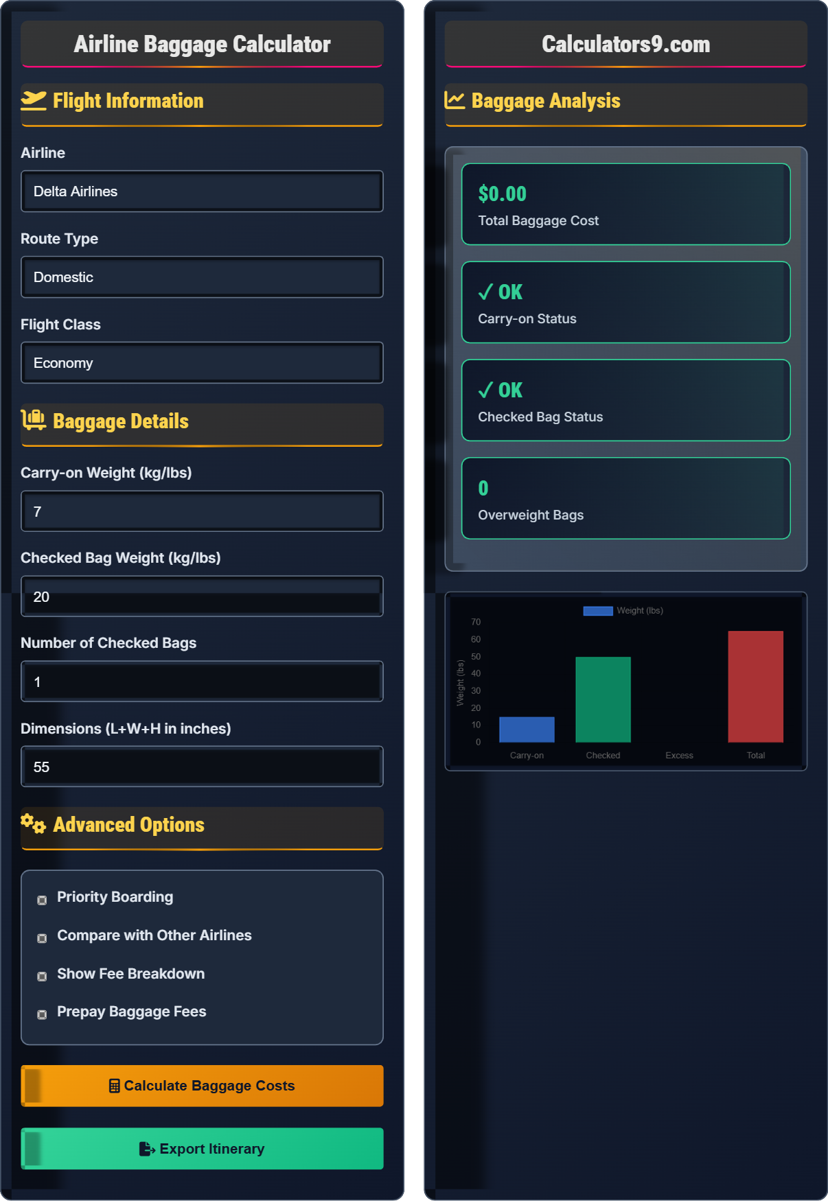 Airline Baggage Calculator