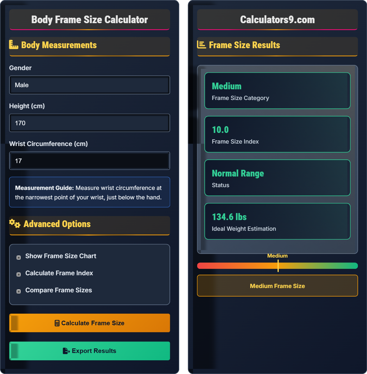 Body Frame Size Calculator