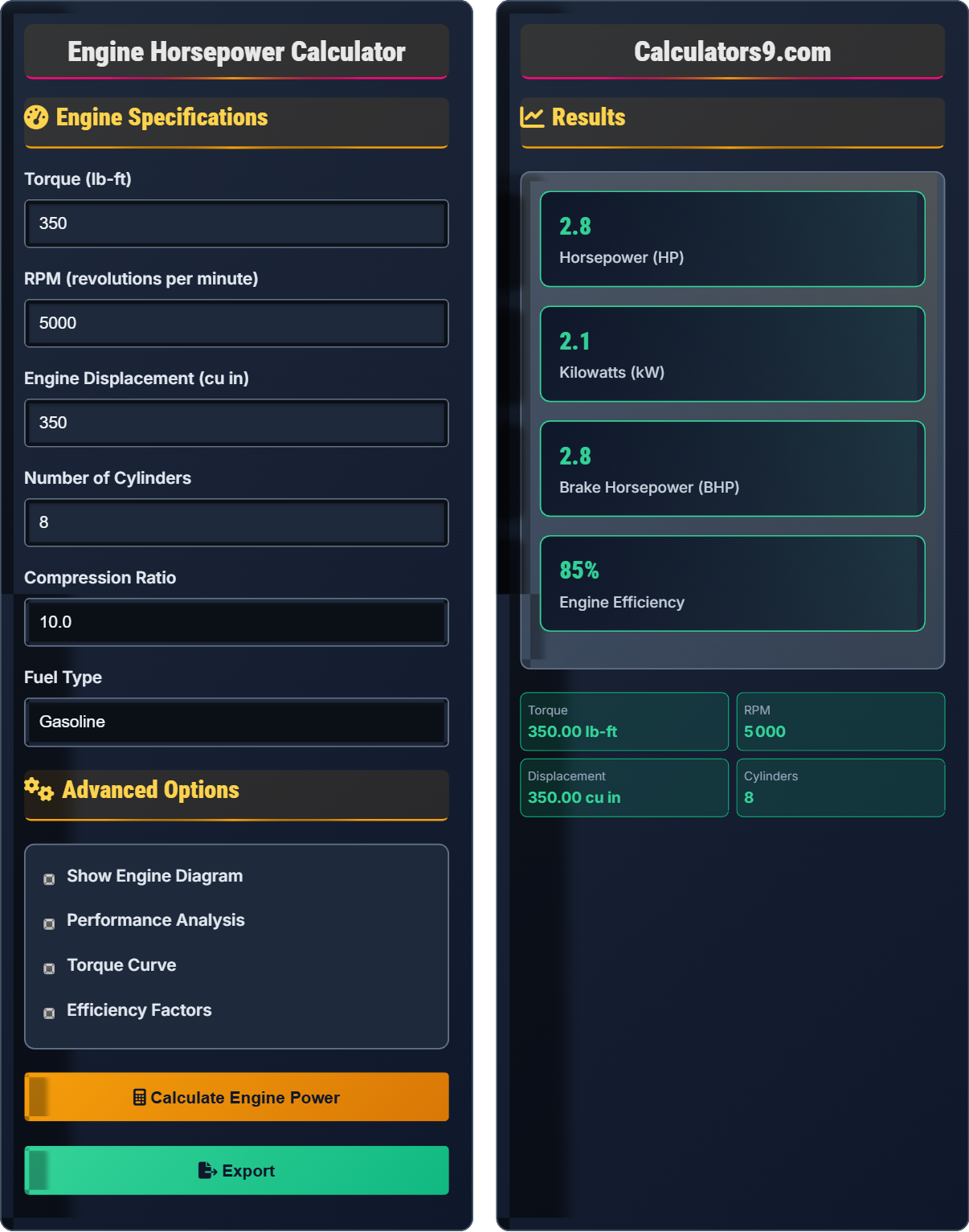 Engine Horsepower Calculator