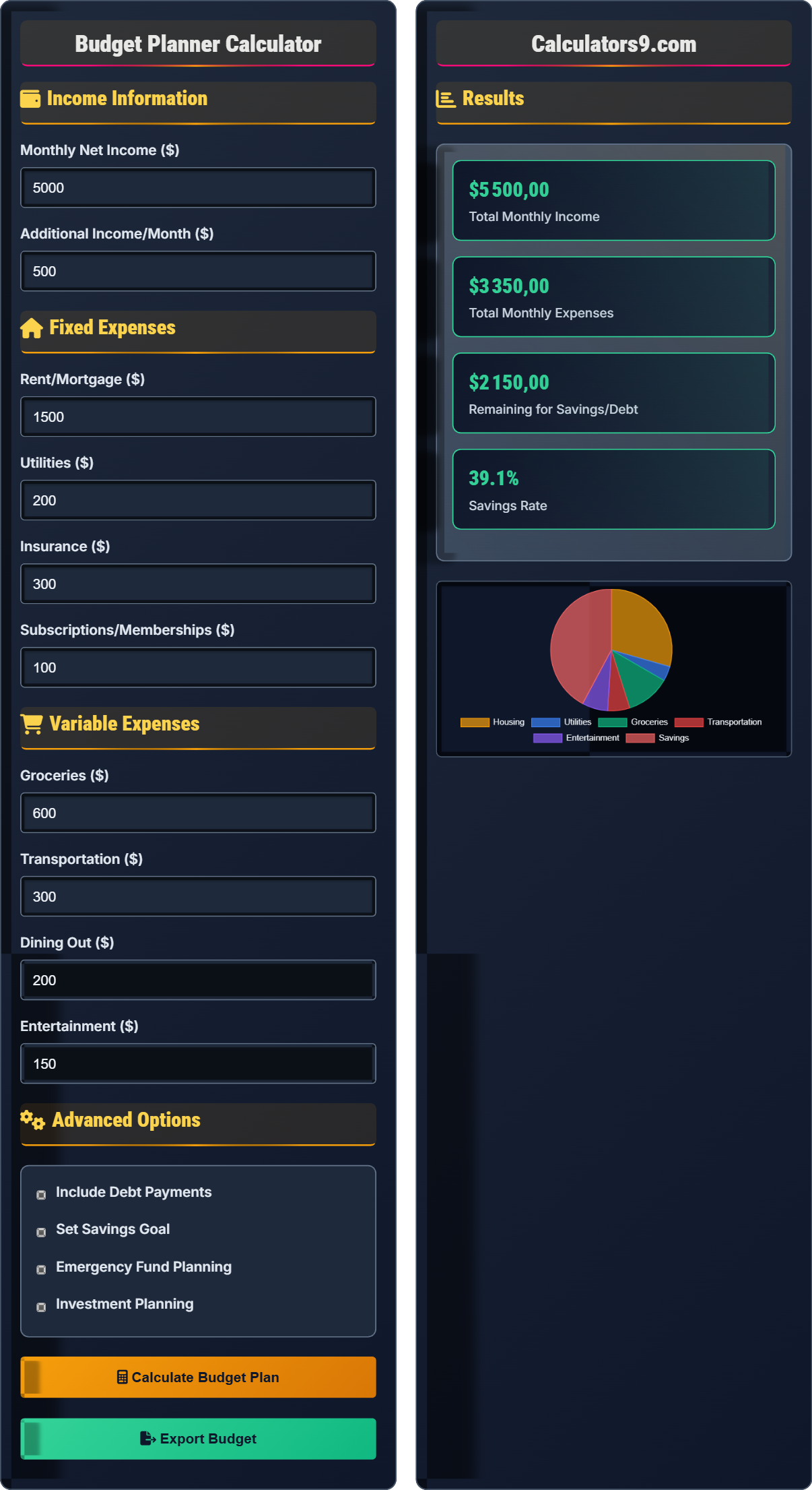 Budget Planner Calculator