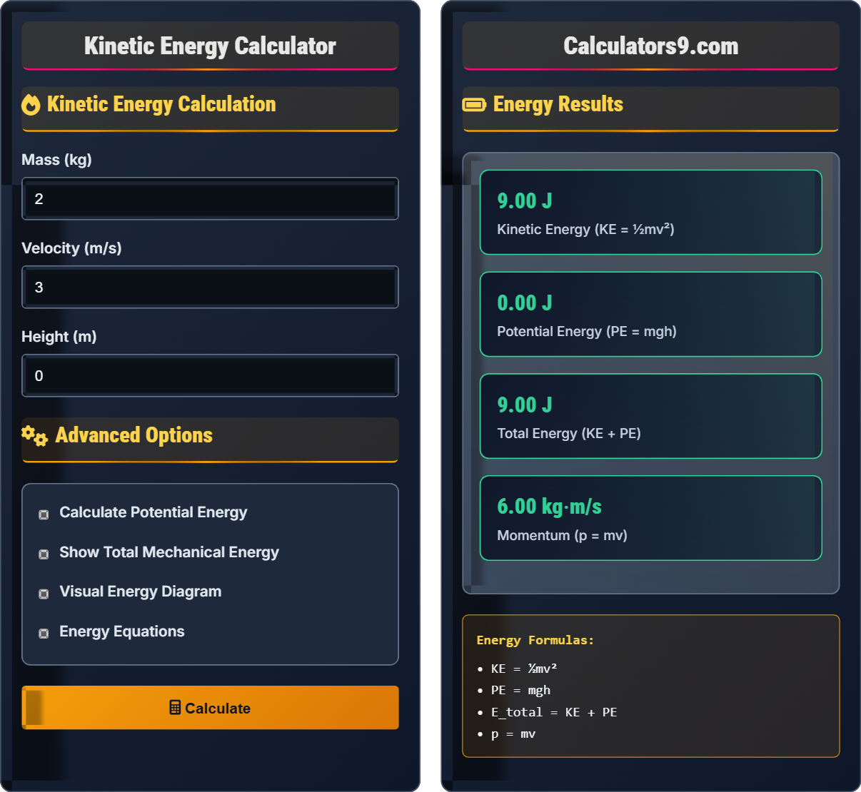 Kinetic Energy Calculator
