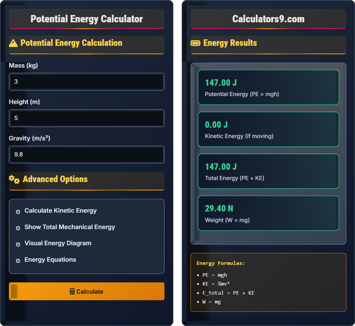 Potential Energy Calculator