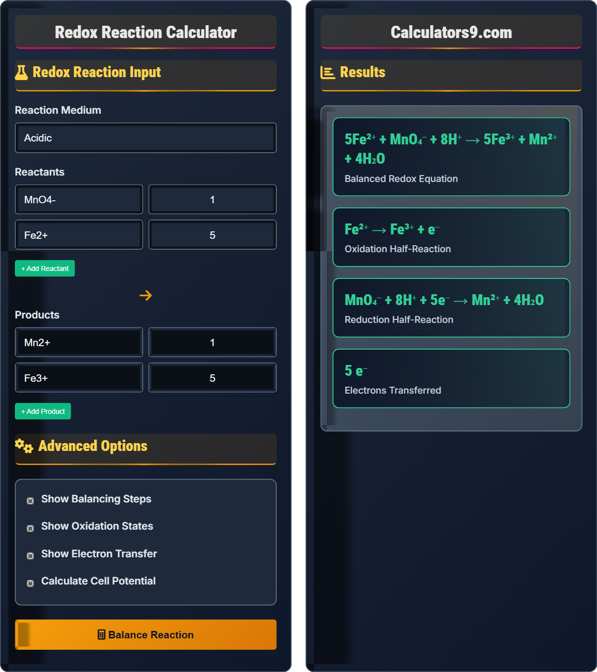 Redox Reaction Calculator